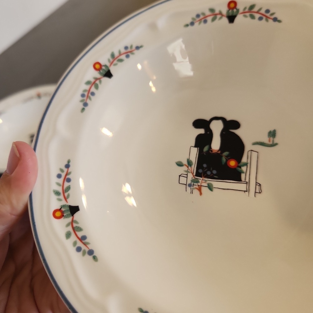 Vintage Oneida Farm Friends Cow Ceramic Stoneware Soup Bowls Farmhouse Kitchen - Picture 15 of 16